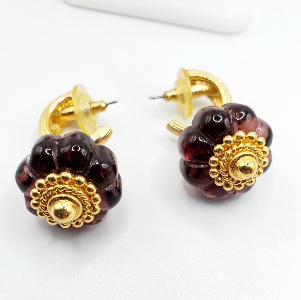 SALE! Swavorski Authentic RARE amethyst purple gold earrings vintage stamped euc - Picture 8 of 12